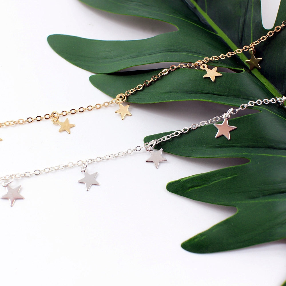 Women  gold Silver Chain star Necklace collana Kolye