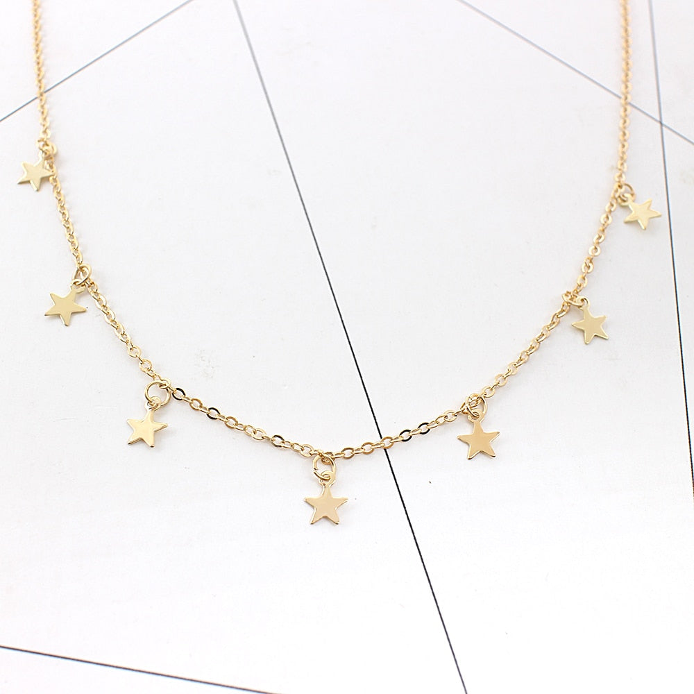 Women  gold Silver Chain star Necklace collana Kolye