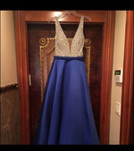 V-Neck Beads Bodice Open Back A Line Long Evening Dress Party