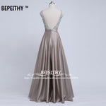 V-Neck Beads Bodice Open Back A Line Long Evening Dress Party