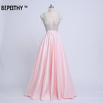 V-Neck Beads Bodice Open Back A Line Long Evening Dress Party