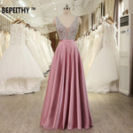 V-Neck Beads Bodice Open Back A Line Long Evening Dress Party