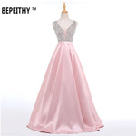 V-Neck Beads Bodice Open Back A Line Long Evening Dress Party