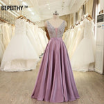 V-Neck Beads Bodice Open Back A Line Long Evening Dress Party