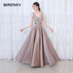 V-Neck Beads Bodice Open Back A Line Long Evening Dress Party