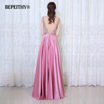 V-Neck Beads Bodice Open Back A Line Long Evening Dress Party