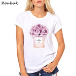 Women Flower Perfume t shirt camisetas Fashion Ladies