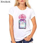 Women Flower Perfume t shirt camisetas Fashion Ladies