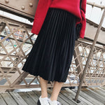 Women Long  Silver Pleated Skirt Midi Skirt High