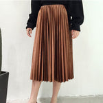 Women Long  Silver Pleated Skirt Midi Skirt High