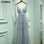 Sexy V-neck Evening Dress  Soiree  Grey Tulle