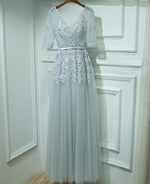 Sexy V-neck Evening Dress  Soiree  Grey Tulle